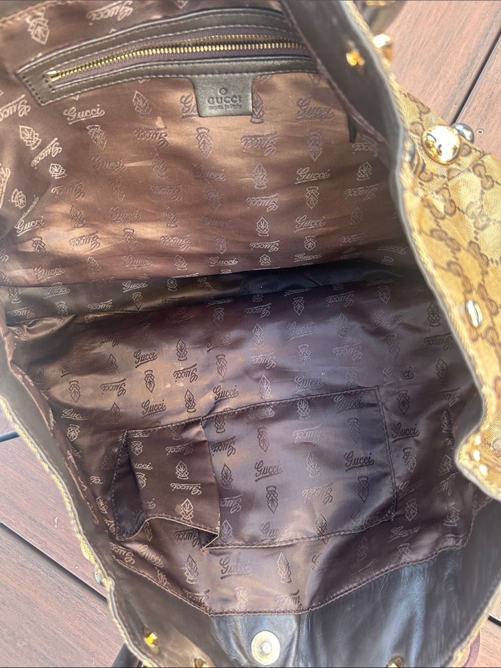 Gucci Brown Monogram Fringe Tote with Gold Accents - Picture 3 of 10